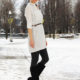 White blouse dress with grey tights, Black boots and tights in winter