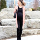 All black outfit, pink cardigan