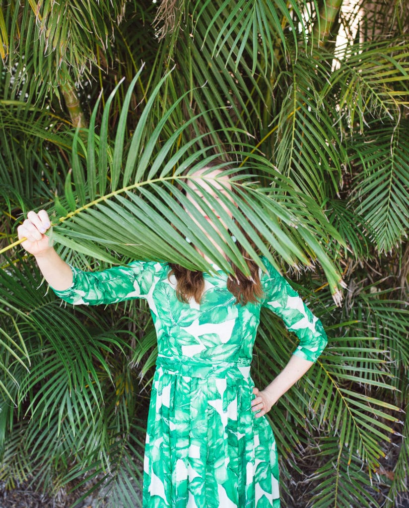 Palm leaf print dress, easy ways to go green
