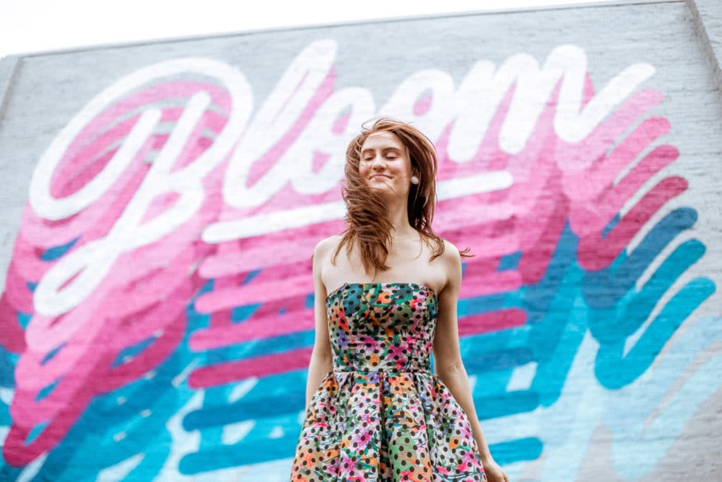 All photos were taken at the "Bloom" mural at the amazing "Bright Wall Murals" in Jackson, MI. | Dress: Past season Anthropologie. You can shop similar finds here!