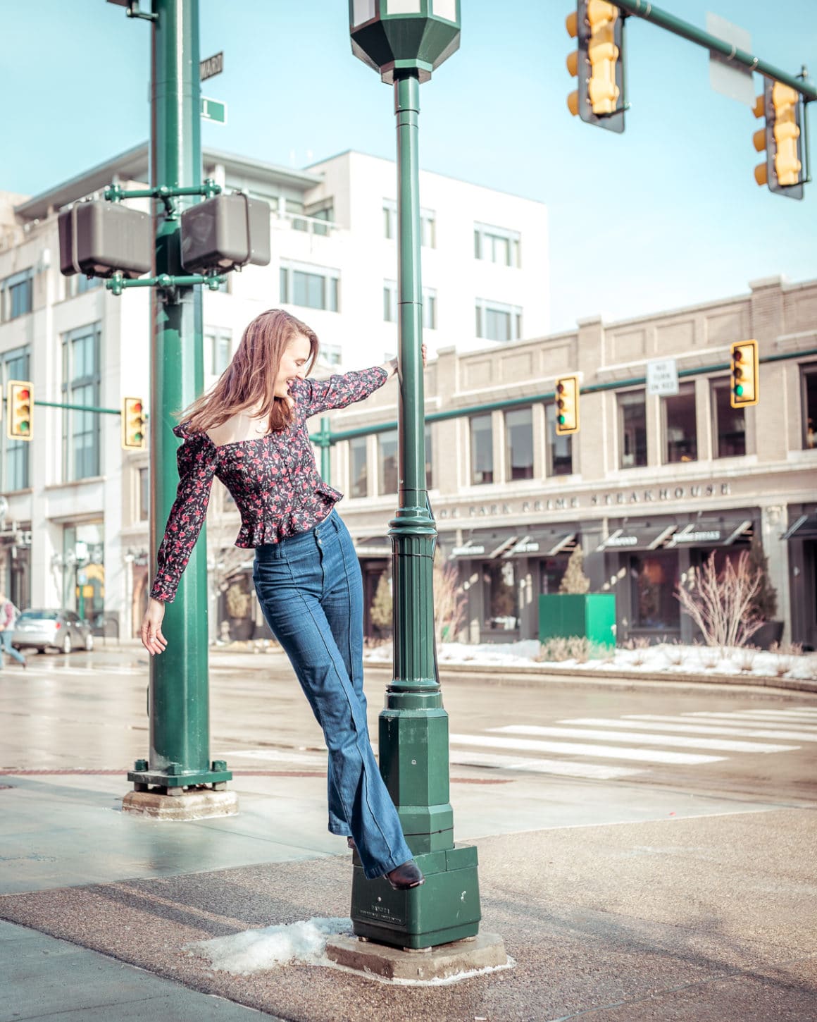 Pink Turtleneck + Green Velvet Skirt Outfit - The Charming Detroiter