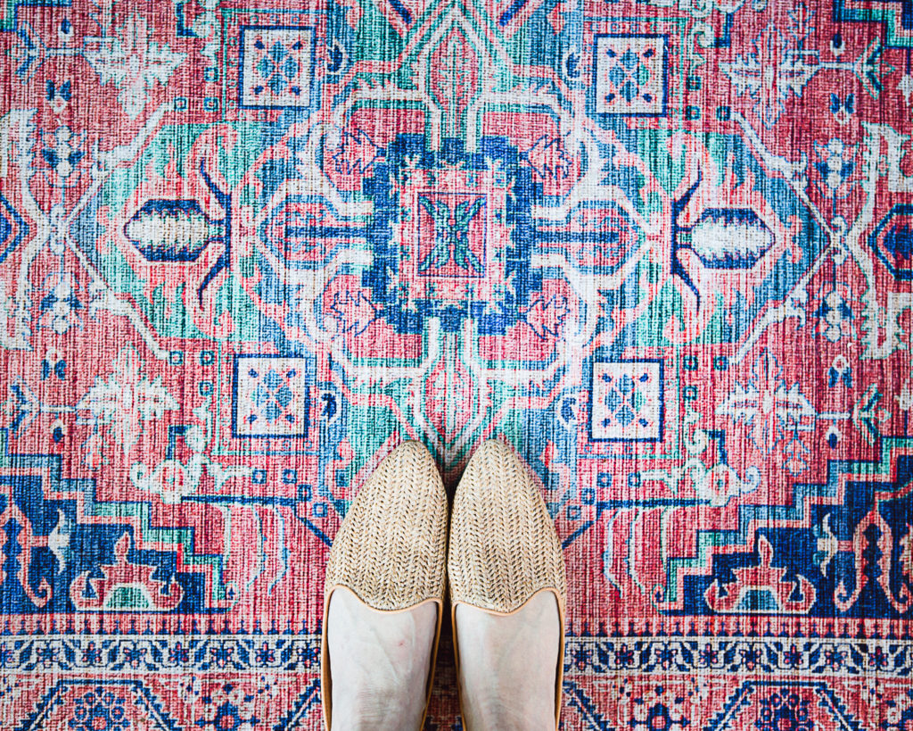 Boho home decor, moroccan rug, affordable moroccan rug, colorful moroccan rug, raffia mules