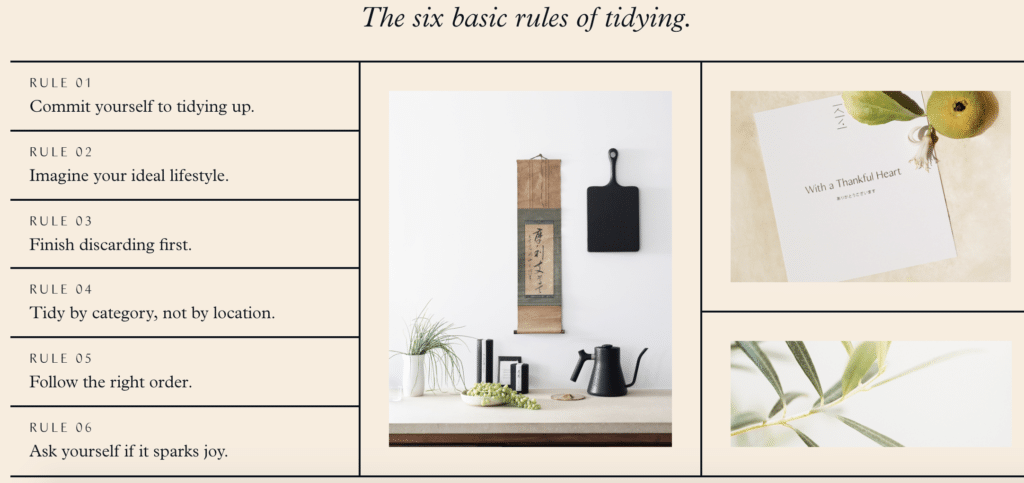 Six basic rules of tidying, from the KonMari website