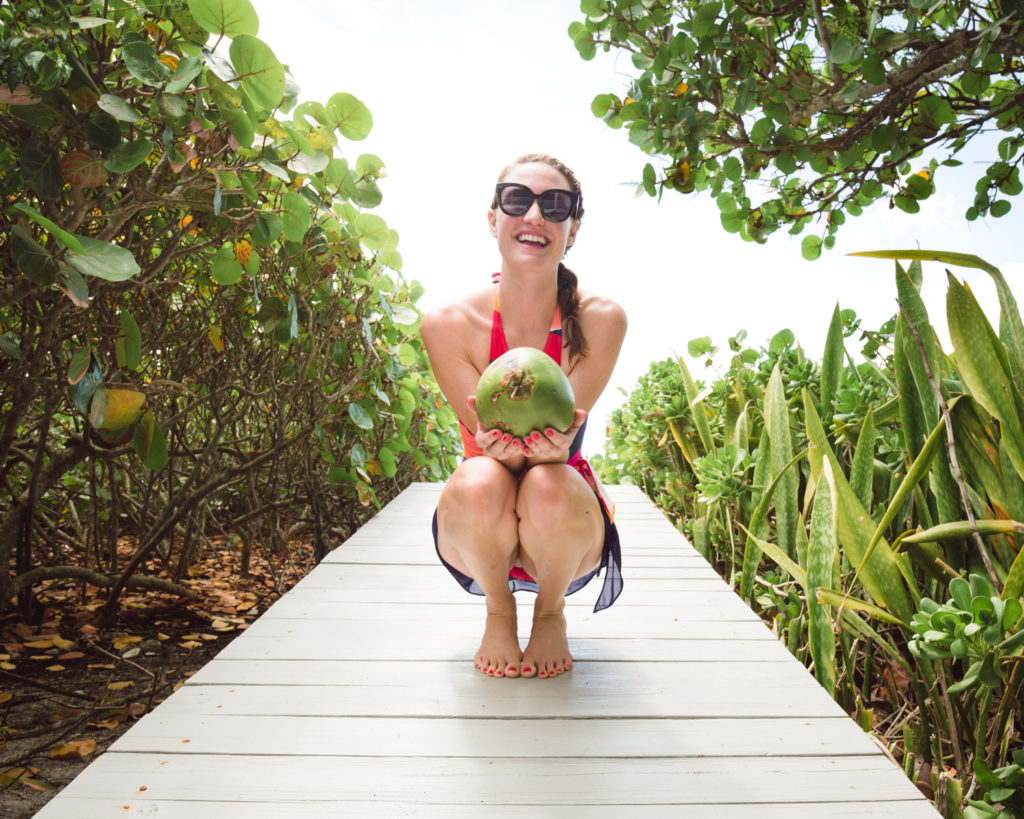 Coconut on the beach, Instagrammable beach photo, Hermoza Swimsuits 