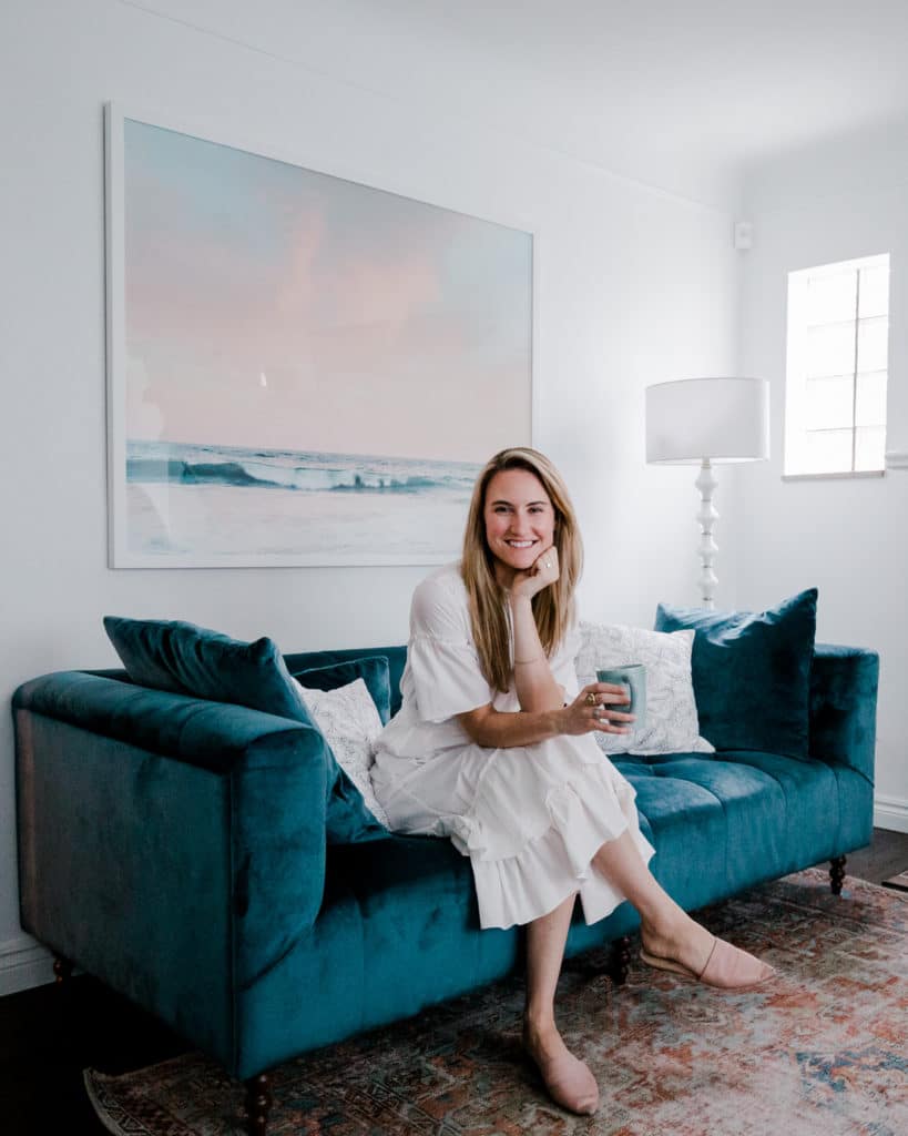 Interior Define couch, Minted art print, Sunset art print above couch