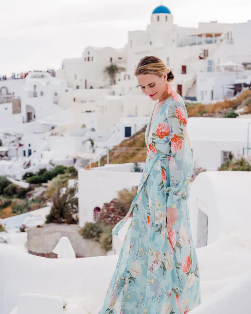How to embrace change, blue dress in Santorini