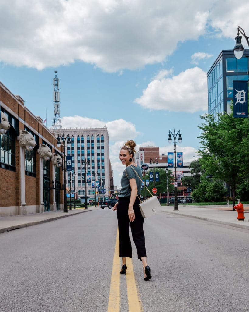 Downtown Detroit, Tory Burch purse, Good Neighbor Detroit, Leopard headband