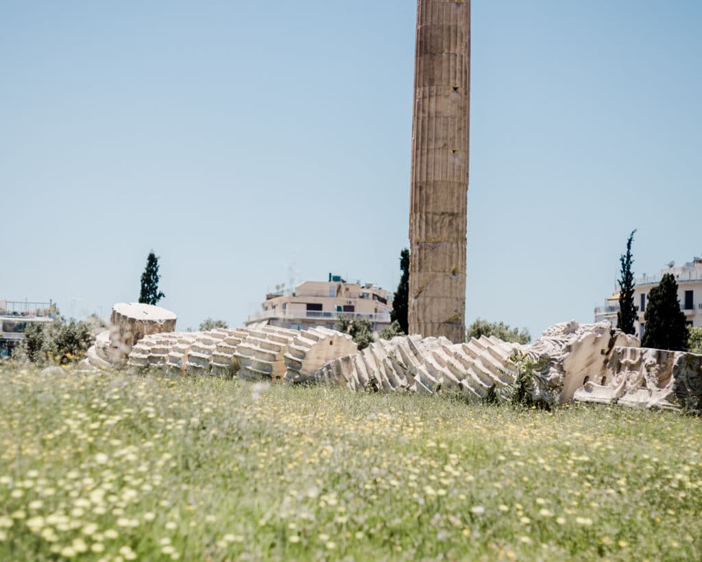 Columns at ruins in Athens Greece