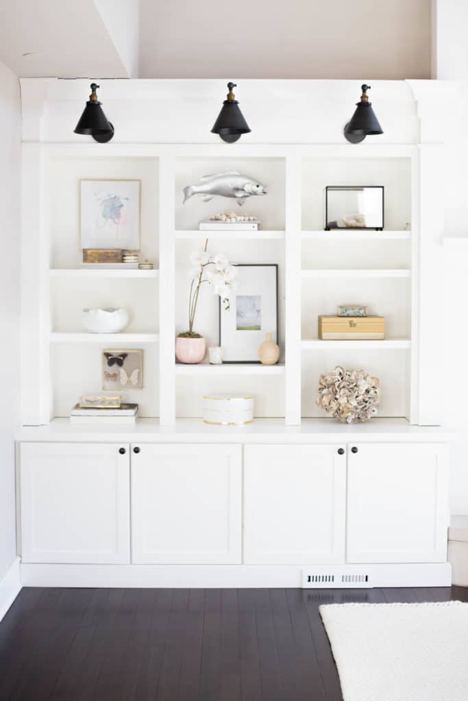 All white bookshelves, monochromatic bookshelves