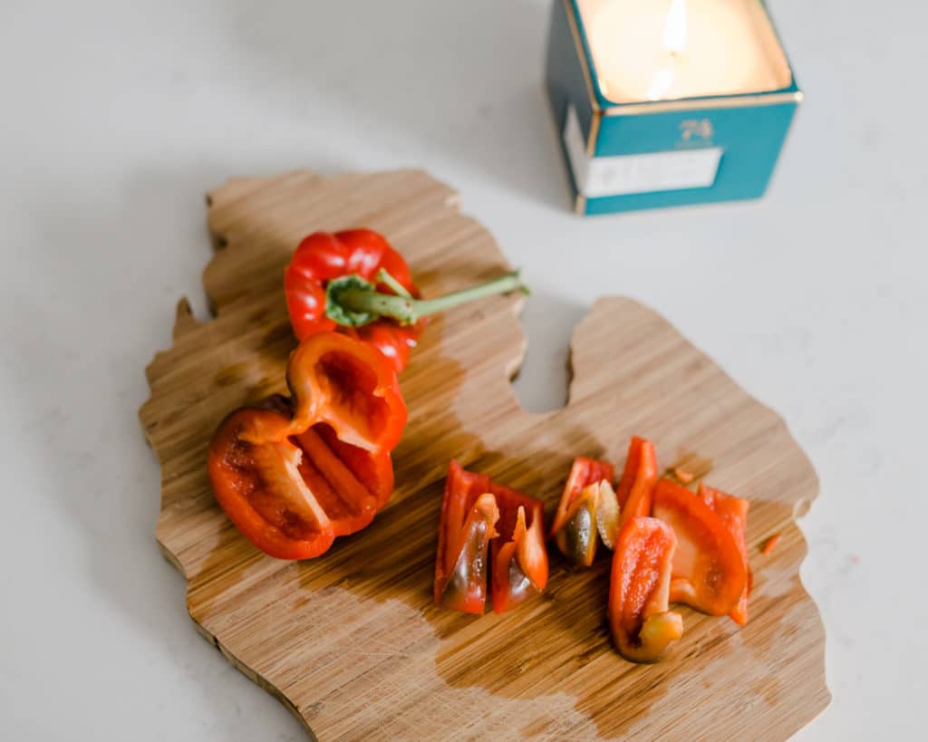Peppers on a Michigan cutting board, Michigan summer