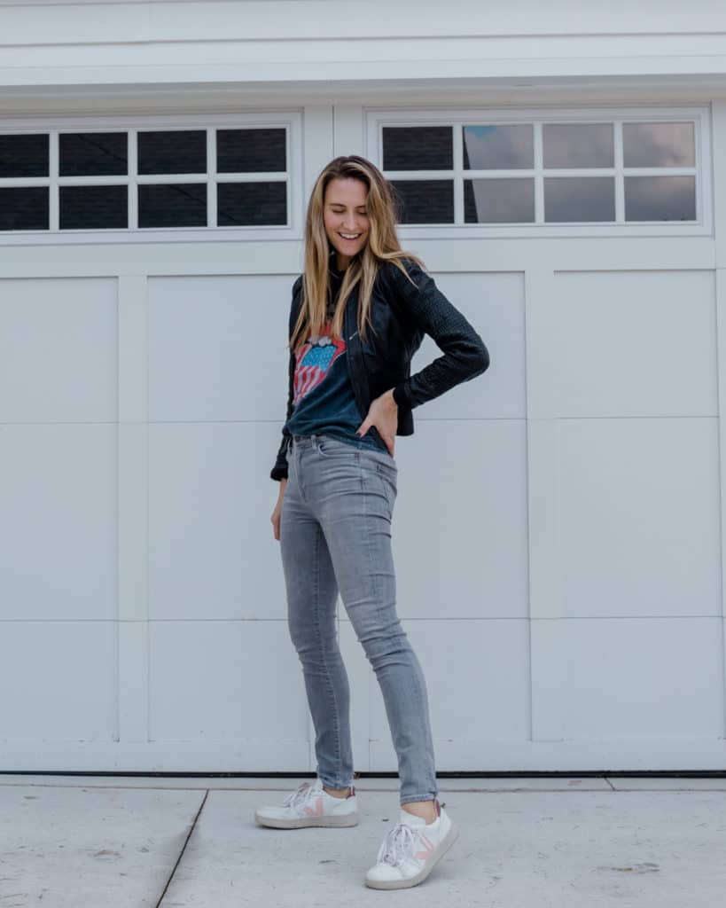 Rolling Stones Graphic Tee, Grey Jeans, Summer to fall fashion transition