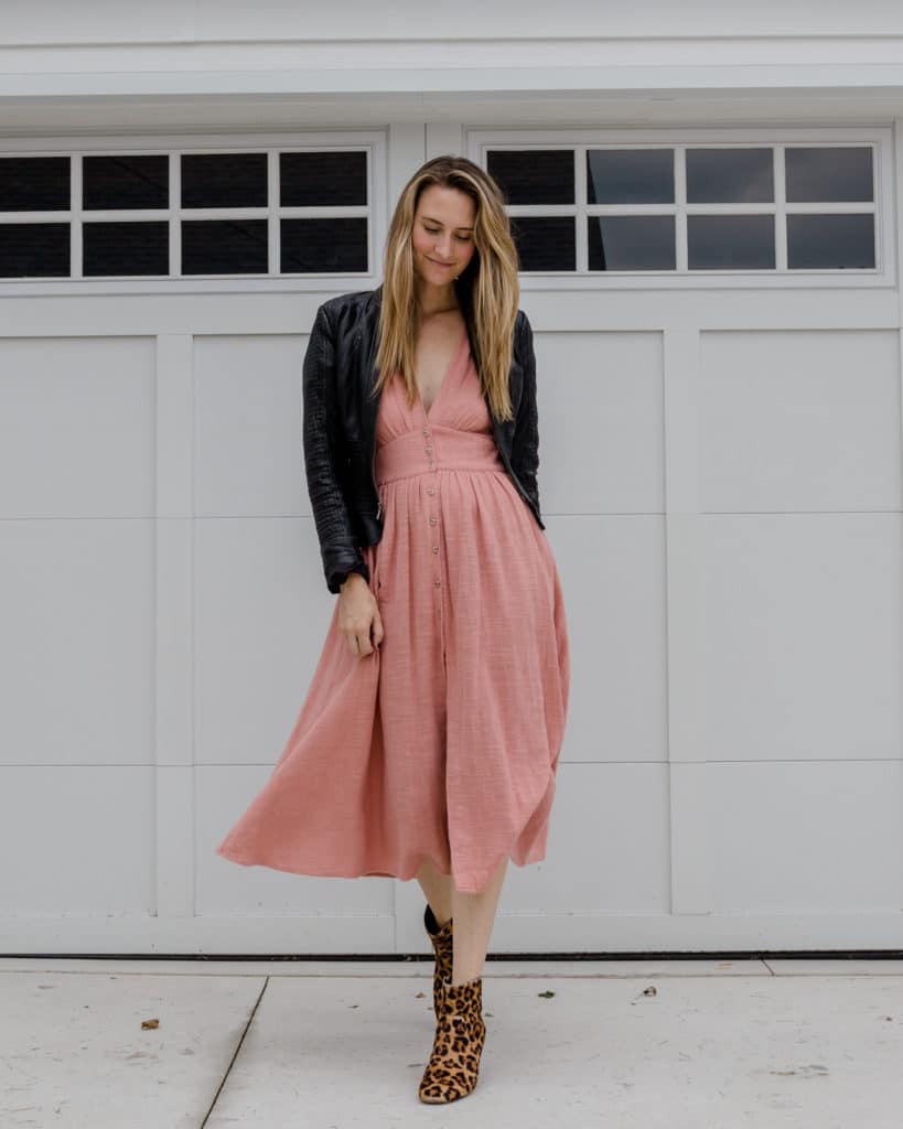 Leopard ankle booties, Free People Dress, summer to fall fashion transition