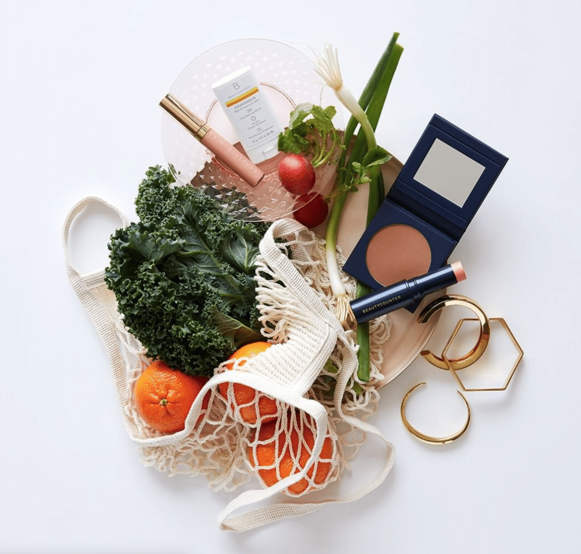 Green makeup and veggies, clean beauty