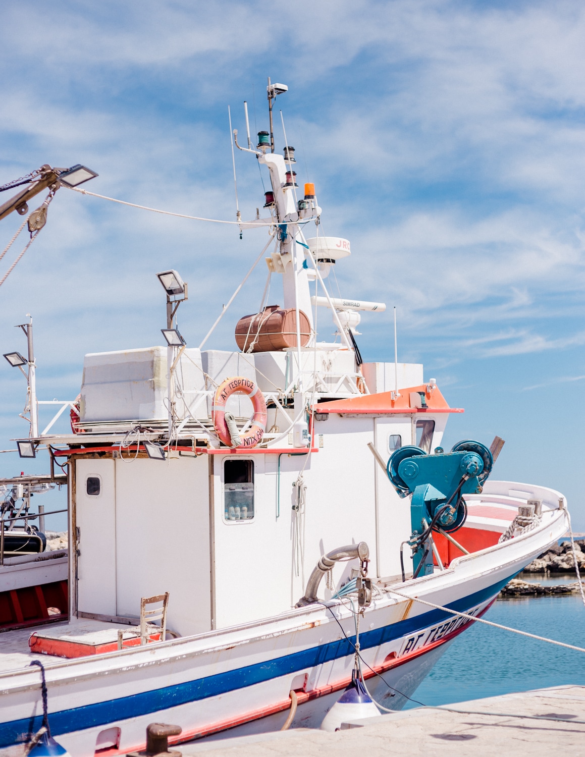 Ship by the harbor in Naoussa Greece