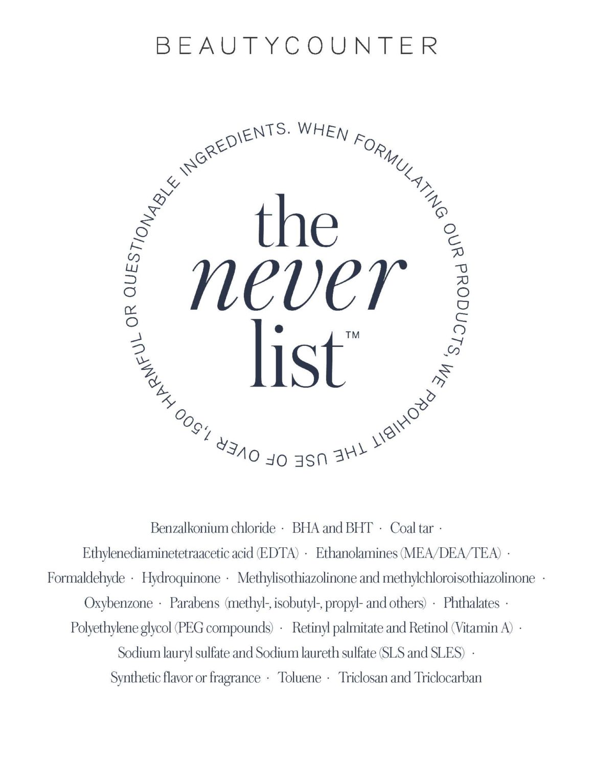 BeautyCounter, The Never List