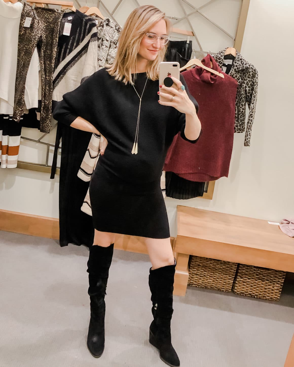 Black dress and over the knee boots Black dress and over the knee boots