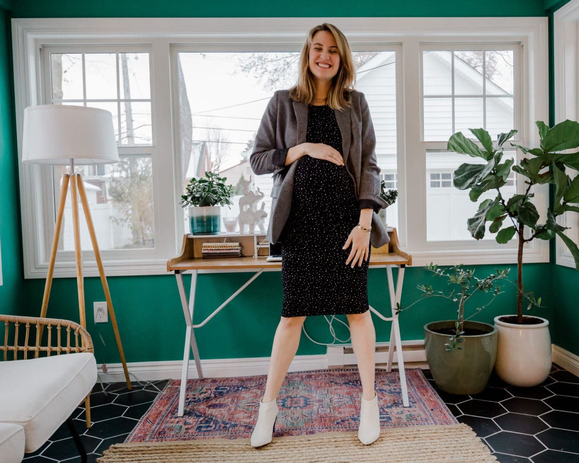 Little black dress with blazer Little black dress with an oversized blazer over the shoulders