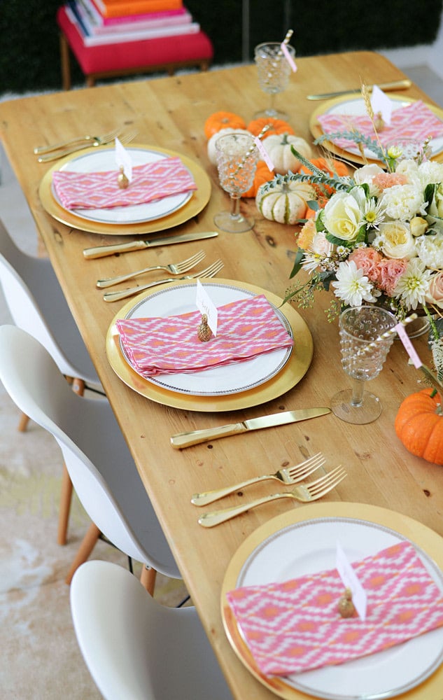 Pink and orange table settings Pink and orange table settings