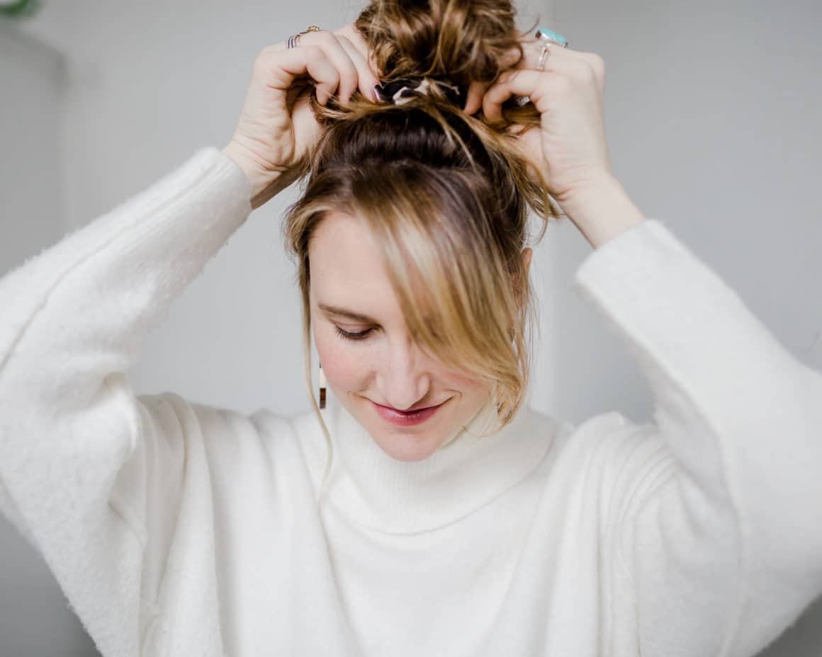 Messy scrunchie bun hairstyle Messy scrunchie bun hairstyle