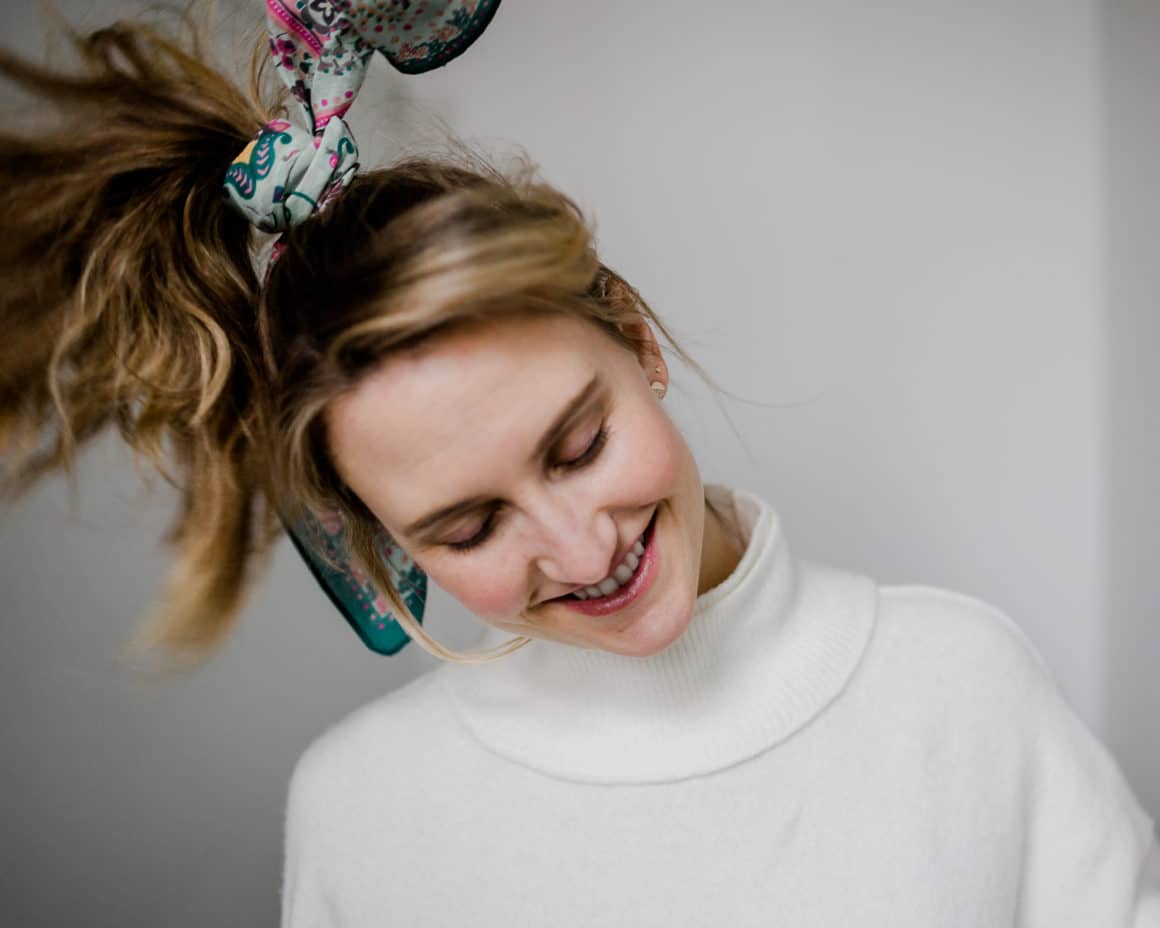 Bandana tied in ponytail Bandana tied in ponytail